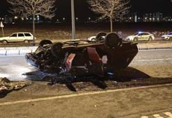 Melikgazi'de kontrolden çıkan otomobil ters döndü