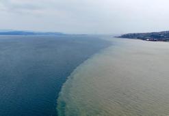 İzmit Körfezi iki renk oldu! Derenin taşıdığı çamur denizin rengini değiştirdi