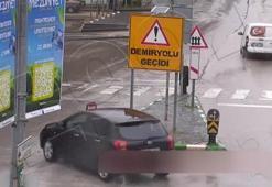 Amasya’da kontrolden çıkan otomobil durakta bekleyenleri teğet geçti: O anlar kamerada