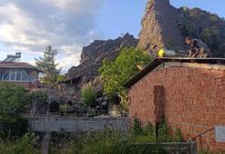 Osmancık'ta yamaçtan kopan kaya parçaları evi kullanılamaz hale getirdi