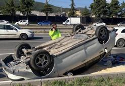 Körfez'de otomobil takla atıp ters döndü sürücü yara almadan kurtuldu