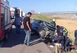 Otomobil ile çarpışan TIR savrularak şarampole devrildi