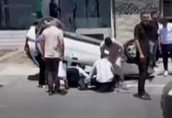 E-5'te yürekleri ağza getiren kaza! Araç direğe çarpıp yan yola uçtu