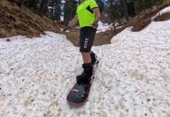 Kars'ta Haziran da kışa dahil edildi! Sarıkamış'ta snowboard gösterisi yaptı