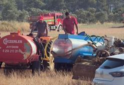 Menteşe'de traktörünü ve su tankerini alan yangına koştu