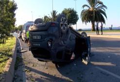 Kartal'da korkunç kaza: Refüje çarpan otomobil takla attı