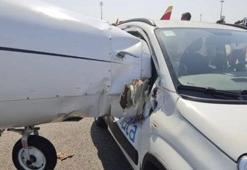 Milano Linate Havalimanı’da pistte ilerleyen özel jete araba çarptı