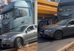 Tır şoförü, camını kıran sürücünün aracına çarpıp kaçtı