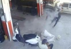Tamir sırasında lastik bomba gibi patladı