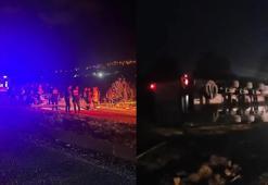 Ters şeride giren alkollü tır sürücüsü motosiklete çarptı: 2 kişi can verd,, 1 yaralı