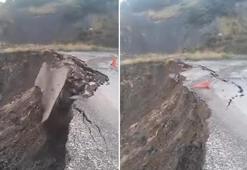 Tokat'ta korkutan heyelan anı kamerada: Sağanak yağış sonrası yolun bir bölümü böyle çöktü!