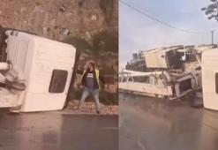 Uludağ yolunda devrilen vinç paniğe neden oldu