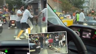 Nişantaşı'nda trafik kavgası! Araya girmeselerdi sopayla kadını dövecekti