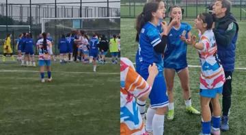 Kadın futbolcular sahada birbirine girdi, 5 kırmızı kart çıktı