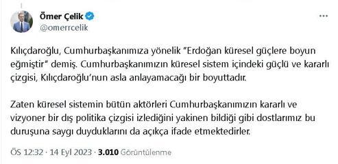 AK Partili Çelik: Cumhurbaşkanımızın kararlı çizgisi, Kılıçdaroğlunun anlamayacağı boyuttadır