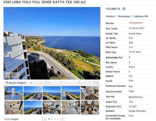 Antalyada deniz manzaralı dairenin yıllık kirası 3,5 milyon lira