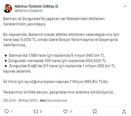 Batman ve Zonguldakta selden etkilenenlere 5 bin TL yardım
