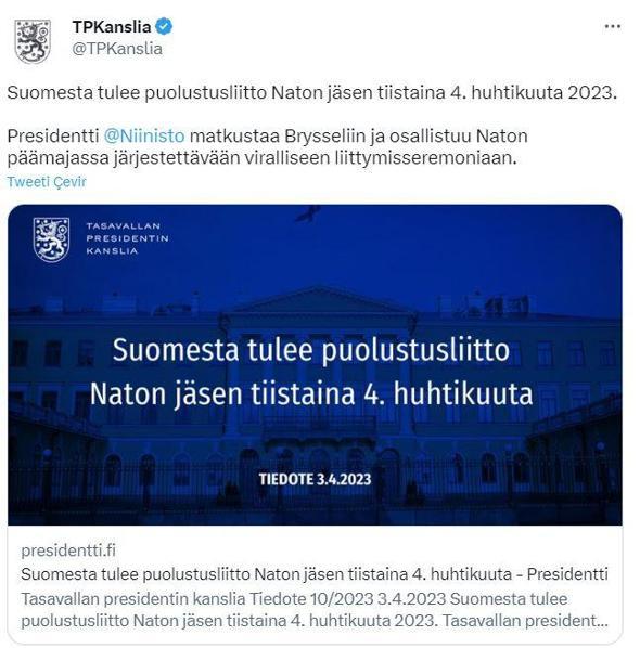 Stoltenberg: Finlandiya yarın NATO’ya katılacak