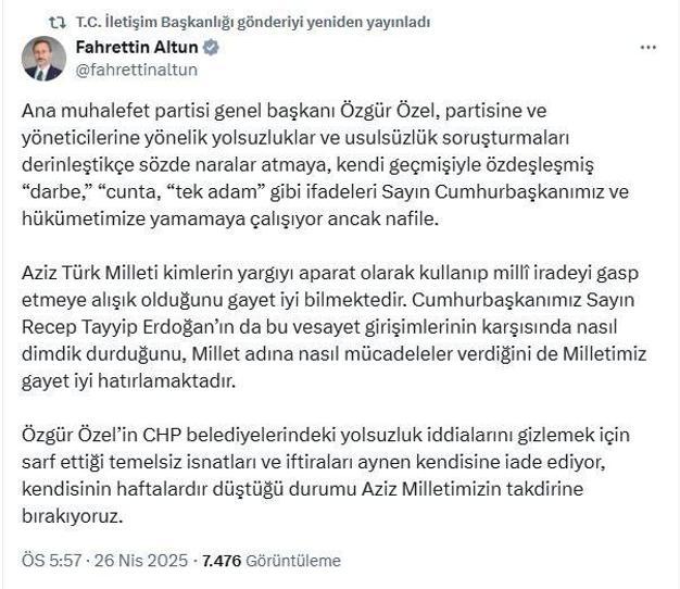 Fahrettin Altun: Temelsiz isnat ve itirafları aynen iade ediyoruz