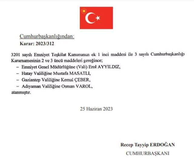 Atama kararları yayımlandı Yeni Emniyet Genel Müdürü Eskişehir Valisi Erol Ayyıldız oldu