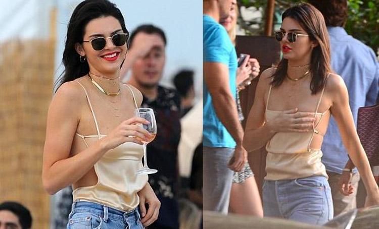 Sütyensiz Kendall Jennerdan şok frikik