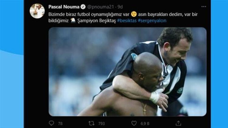 Siyah-beyazlıların unutulmaz golcülerinden Pascal Nouma, maçın ardından Sergen Yalçın ile olan bir fotoğrafını paylaştı ve Bizim de biraz futbol oynamışlığımız var. Asın bayrakları dedim, var bir bildiğimiz Şampiyon Beşiktaş notunu düştü.