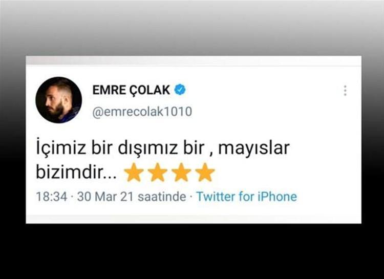 Çolak, resmi Twitter hesabından İçimiz dışımız bir, mayıslar bizimdir.. dedi ve mesajın sonunda 4 yıldız paylaştı. Bu mesaja sarı kırmızılara rakip taraftarlardan yoğun tepki geldi.