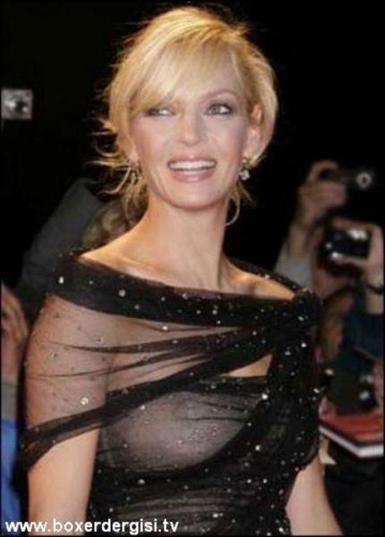 Uma Thurman transparan kıyafetiyle göz, kaş ne varsa kamaştırıyor
