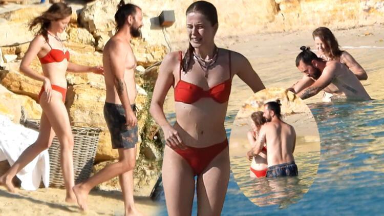 Burcu Biricik kırmızı bikinisiyle tüm dikkatleri üzerinde topladı