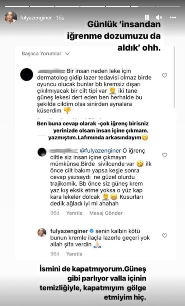 Fulya Zenginer takipçisinin yorumunu ismini kapatmadan ifşa etti Senin kalbin kötü