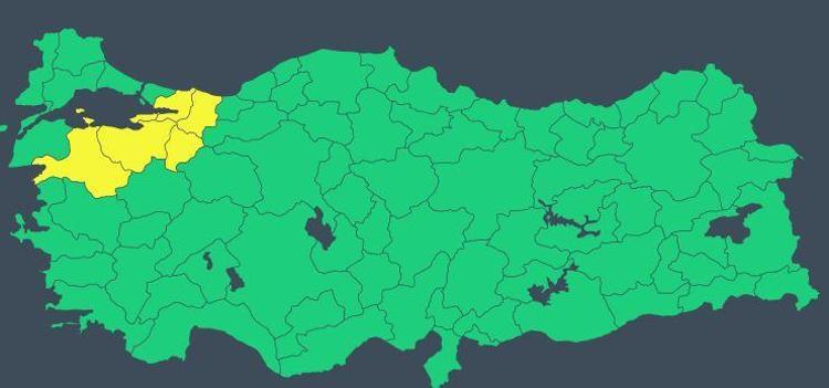 YARIN İÇİN SARI KODLU UYARI YAPILAN İLLER