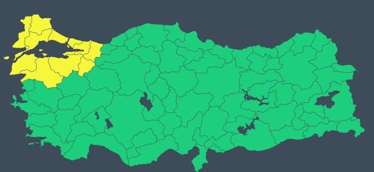 BUGÜN SARI KODLU UYARI YAPILAN İLLER: