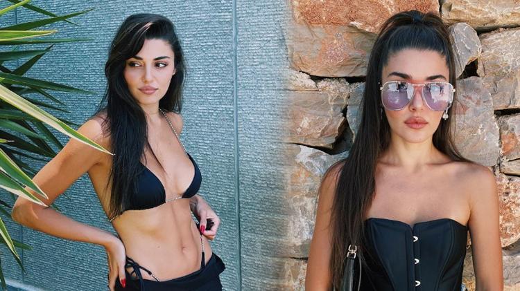 Hande Erçel aracın üzerine çıkıp poz verdi Derin yırtmaçlı kareler Instagramı salladı