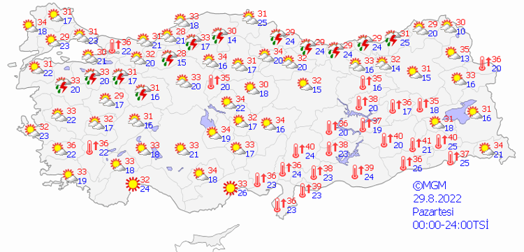 29 AĞUSTOS PAZERTESİ HAVA DURUMU