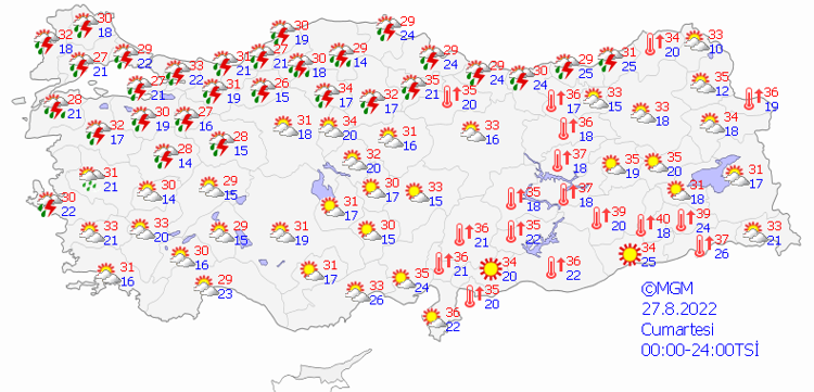 27 AĞUSTOS CUMARTESİ HAVA DURUMU
