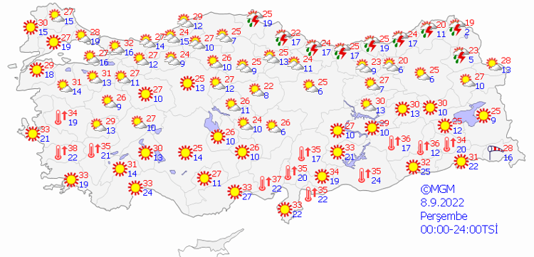 8 EYLÜL PERŞEMBE HAVA DURUMU