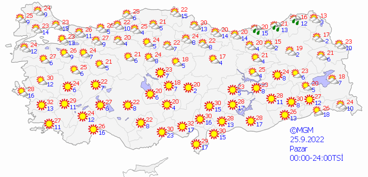 25 Eylül Pazar hava durumu