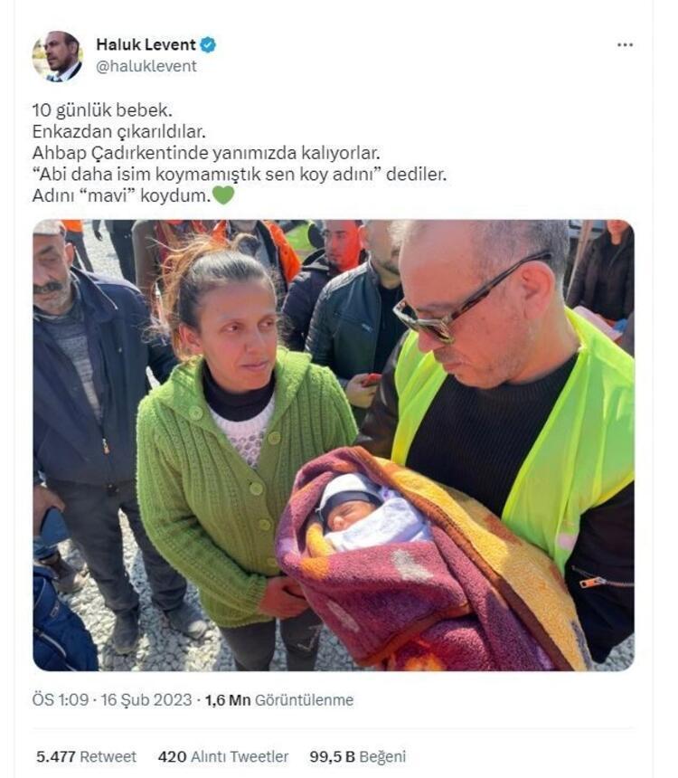 Haluk Levent enkazdan çıkarılan bebeğe isim vermişti, Hande Erçelden yorum gecikmedi