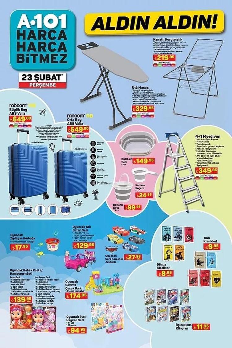 A101 25 Şubat katalog 2023 yayınlandı İndirimli ürünler listesi... 8li tuvalet kağıdı 45 TL, 830 Gr Salça 36 TL