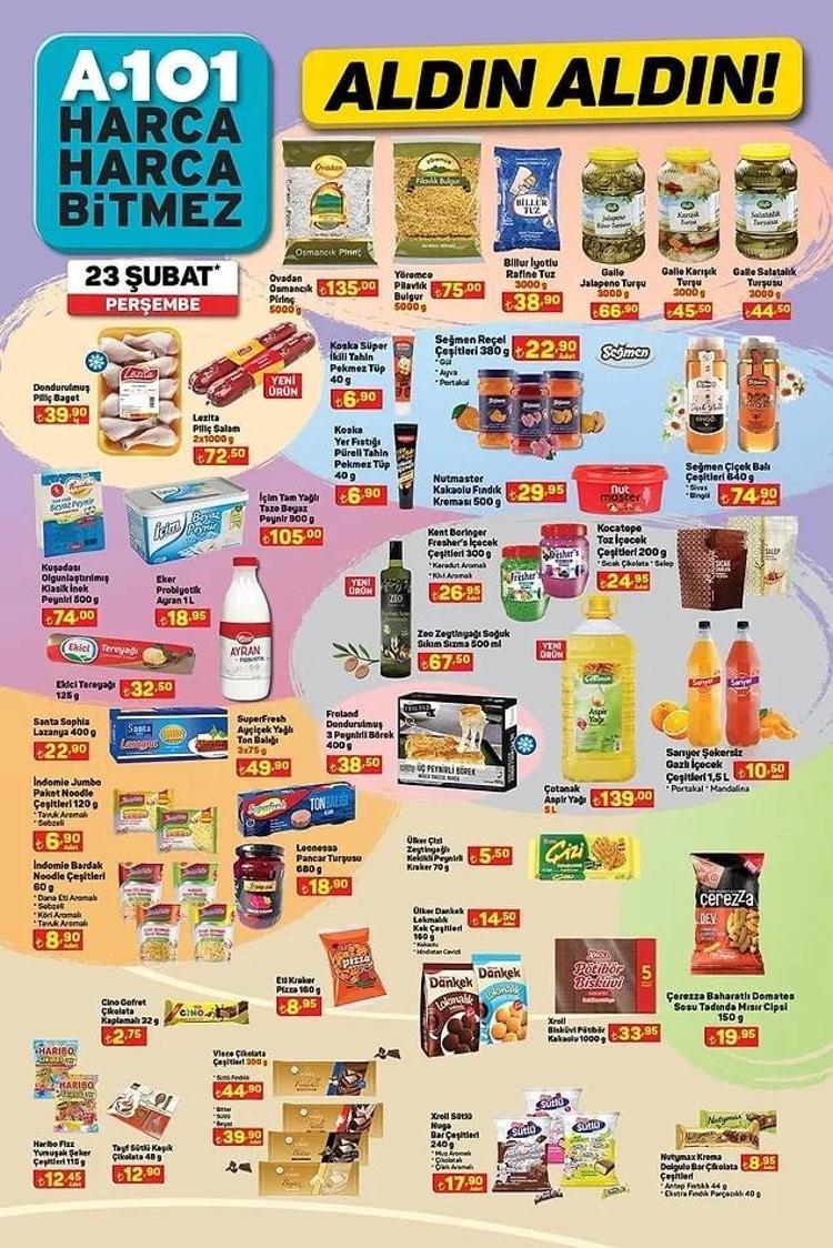 A101 25 Şubat katalog 2023 yayınlandı İndirimli ürünler listesi... 8li tuvalet kağıdı 45 TL, 830 Gr Salça 36 TL