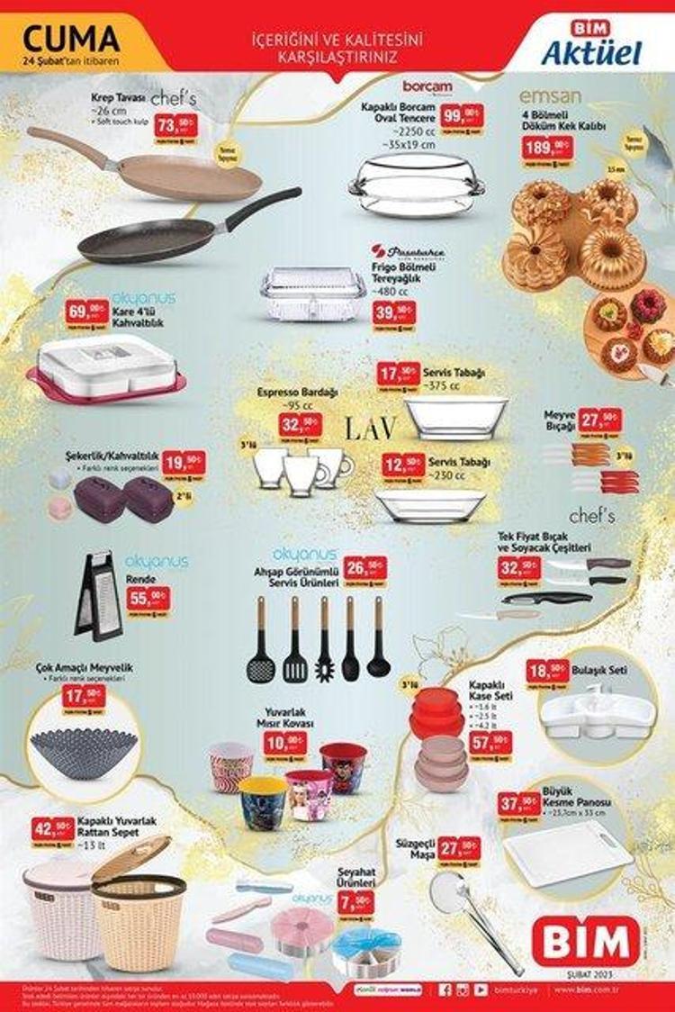 21- 24 Şubat 2023 BİM aktüel ürünler kataloğu yayında 10 kilo deterjan 175 TL, 100 adet bulaşık makinesi tableti 92,50 TLden satılıyor
