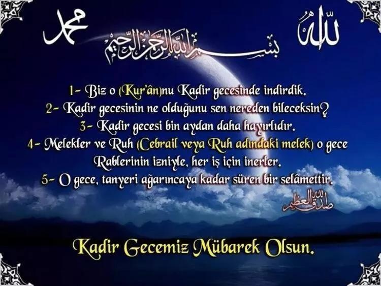 Kadir geceniz mübarek olsun mesajları ve kadir gecesi sözleri Kısa uzun seçenekli hadisli ayetli yeni anlamlı en güzel resimli kadir gecesi mesajları