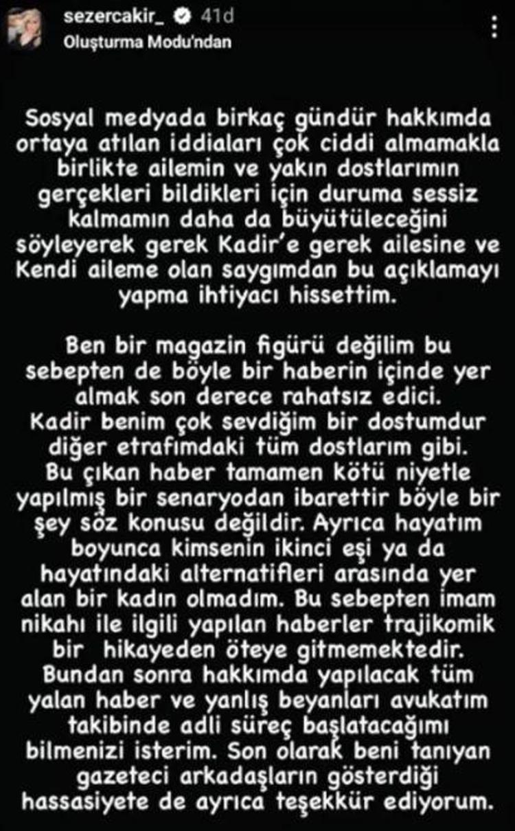 SEZER ÇAKIRDAN AÇIKLAMA GELDİ