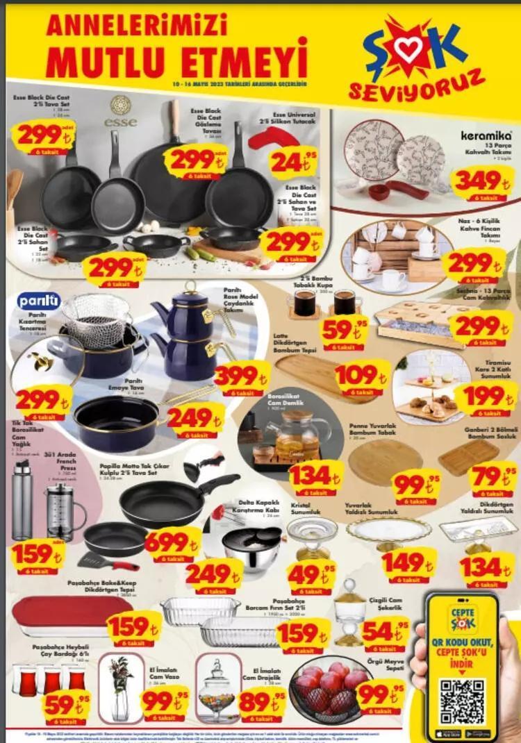 ŞOK 13-16 Mayıs aktüel katalog 2023 yayınlandı Anneler Gününe özel kahve makinesi 259 TL tava seti 199 TL Sürpriz liste var