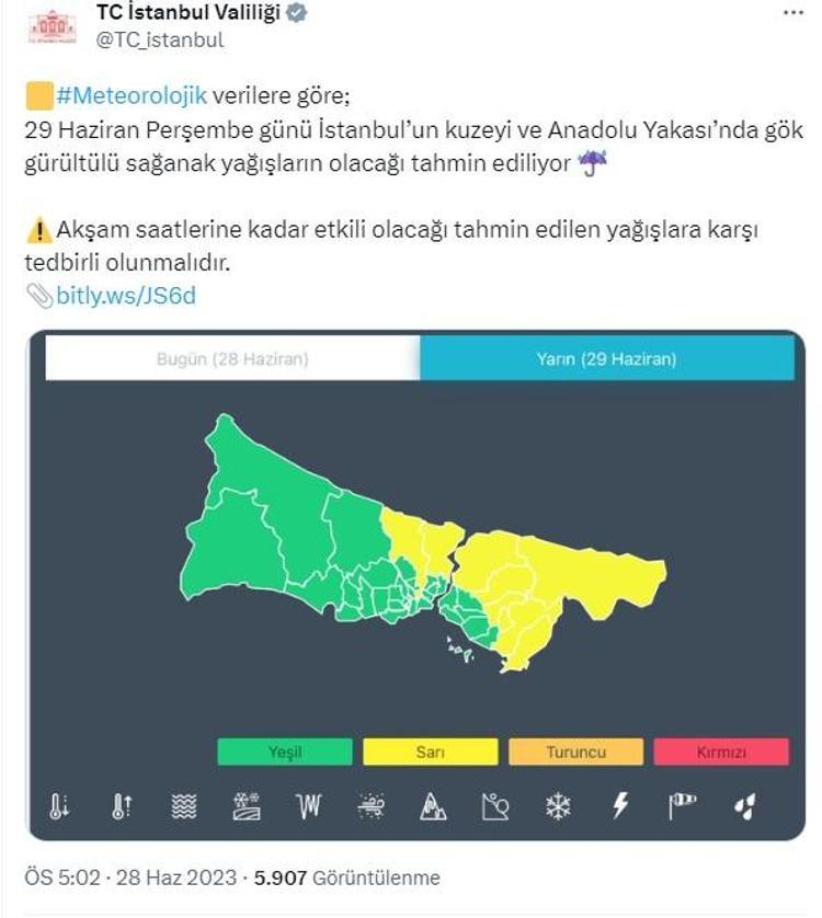 İSTANBUL VALİLİĞİNDEN YAĞMUR UYARISI
