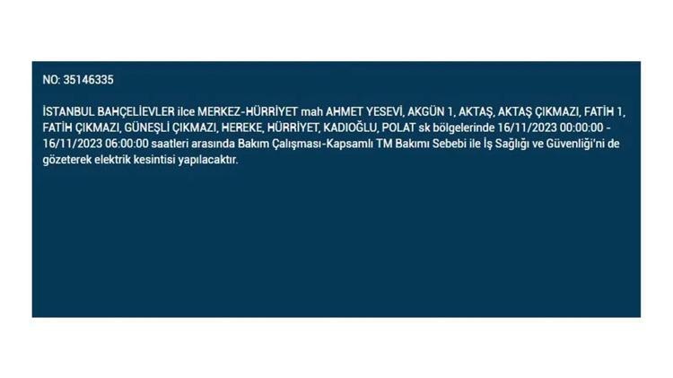 (16 Kasım elektrik kesintisi) İstanbul BEDAŞ elektrik kesintisi listesi sorgulama: Kağıthane, Fatih, Küçükçekmece, Başakşehir’de elektrikler ne zaman gelecek