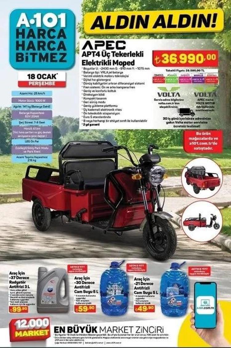 A101e elektrikli moped geliyor İşte 18 Ocak Perşembe A101 aktüel kataloğu