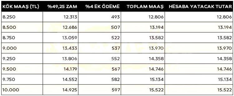 TABLO 2: ŞUBAT AYI YENİ EMEKLİ MAAŞLARI TABLOSU