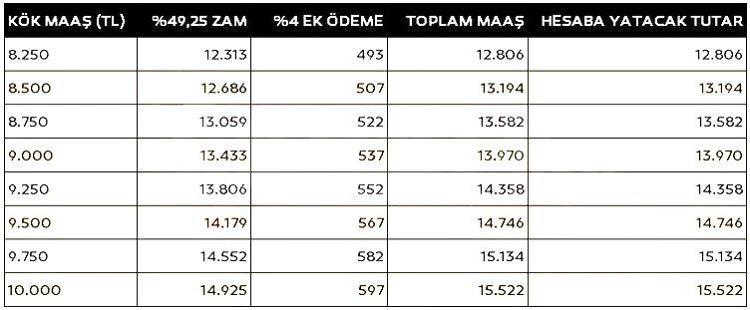 TABLO 3: ŞUBAT AYI YENİ EMEKLİ MAAŞLARI TABLOSU