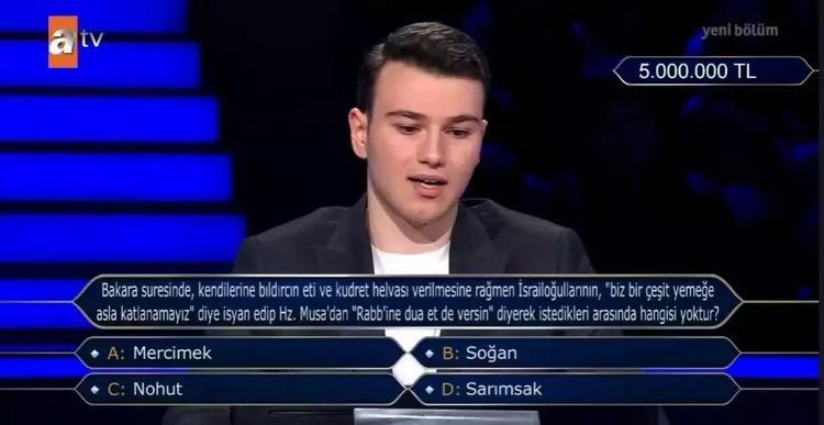Kim Milyonerde 5 milyon TLlik soruyu cevapladı, Kenan İmirzalıoğlu şaştı kaldı İşte 5 milyonluk final sorusu